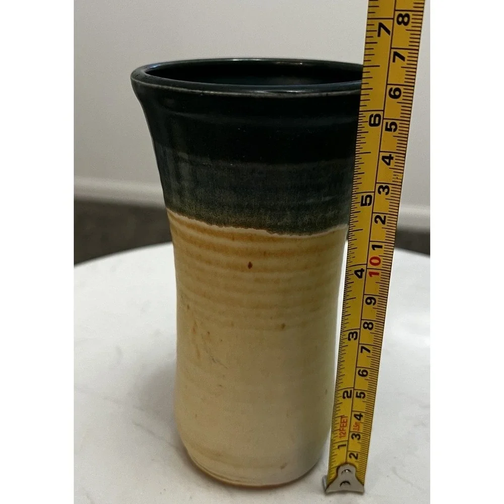 Vtg Pottery Hand Thrown Vase Stoneware Farmhouse Coastal Minimalist Signed - Picture 7 of 9